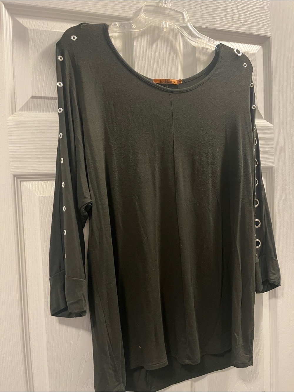 Belldini Black Long Sleeve Scoop Neck Top with Eyelet Trim